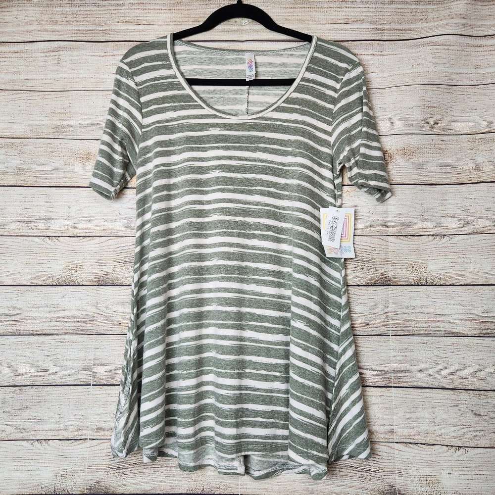 NWT LuLaRoe Perfect T Tunic Round Neck Grey Striped Shirt Women's Size XXS